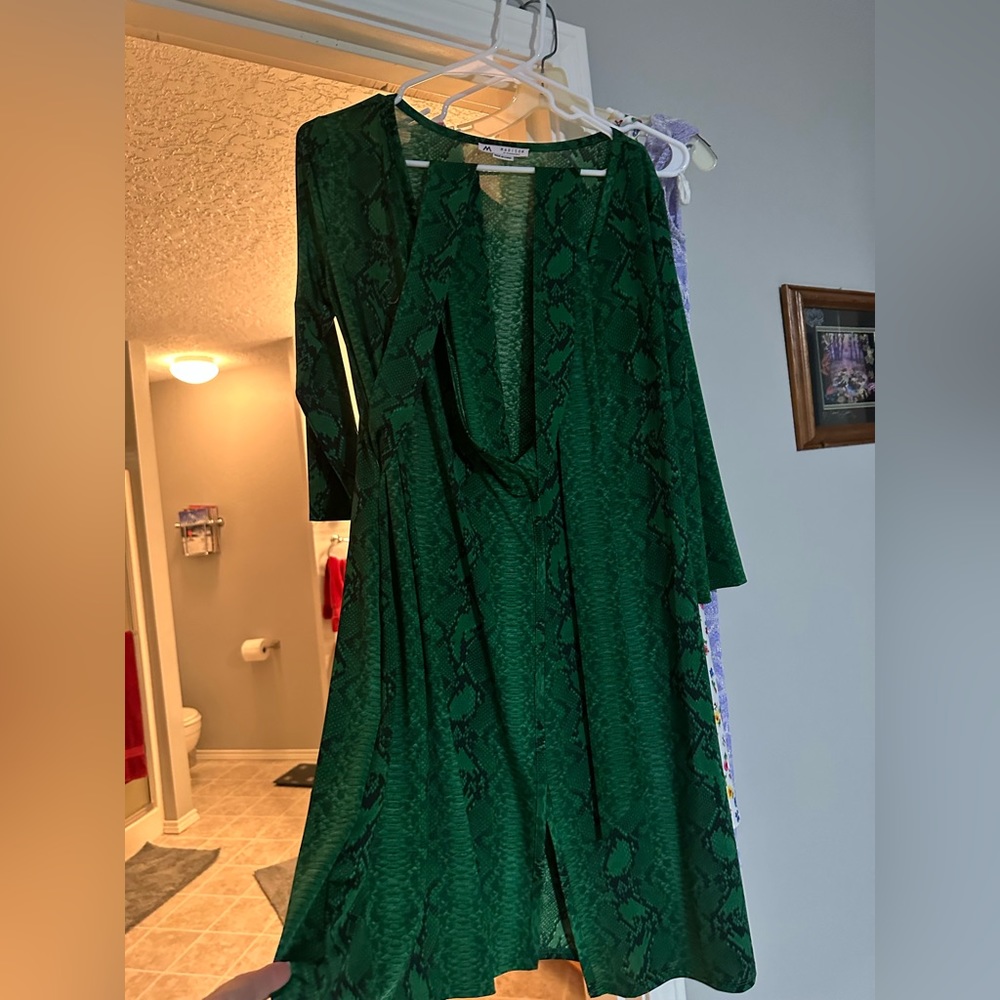 Adorable green snakeskin wrap dress